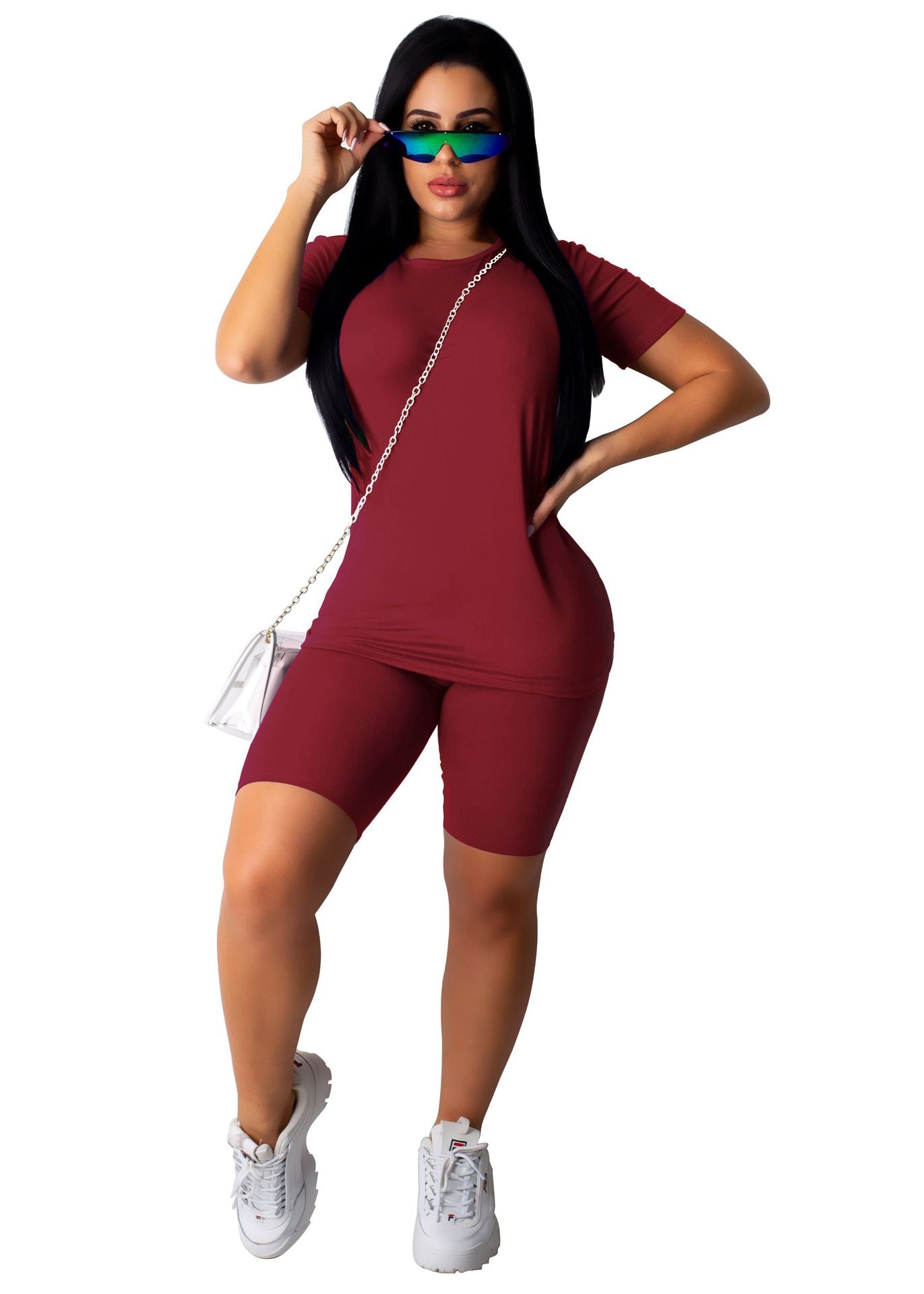 Women's T-shirt Summer Solid Color Casual Fitness Suits