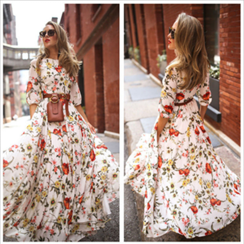 Casual New Elegant Bohemian Printed Chiffon Dress