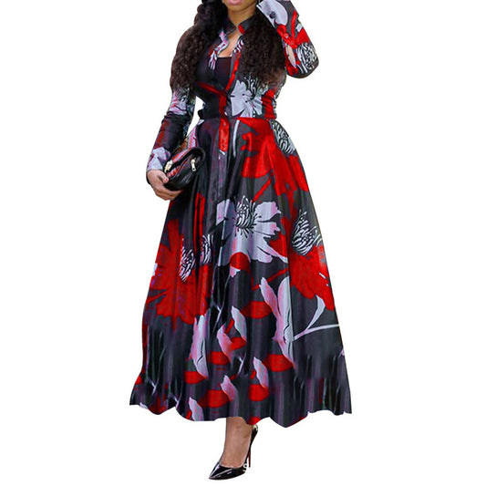 Digital Printing Four-sided Stretch Wide Hem Dresses