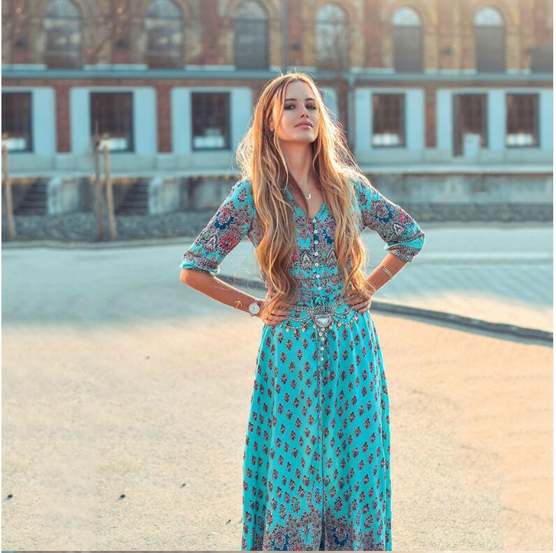 Women's Positioning Printed Wear Flower Long Dress