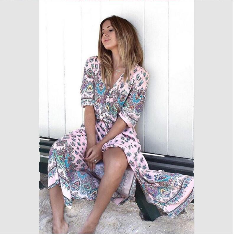 Women's Positioning Printed Wear Flower Long Dress