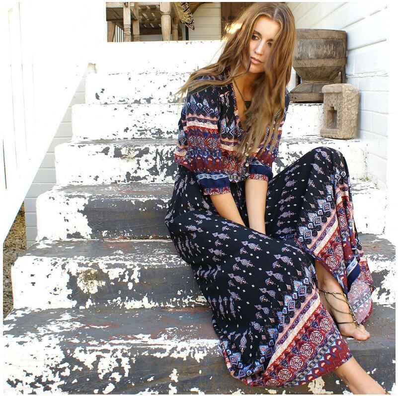 Women's Positioning Printed Wear Flower Long Dress
