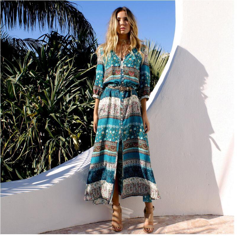 Women's Positioning Printed Wear Flower Long Dress