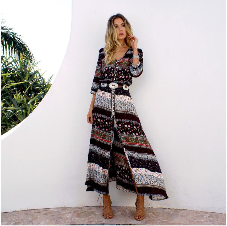 Women's Positioning Printed Wear Flower Long Dress