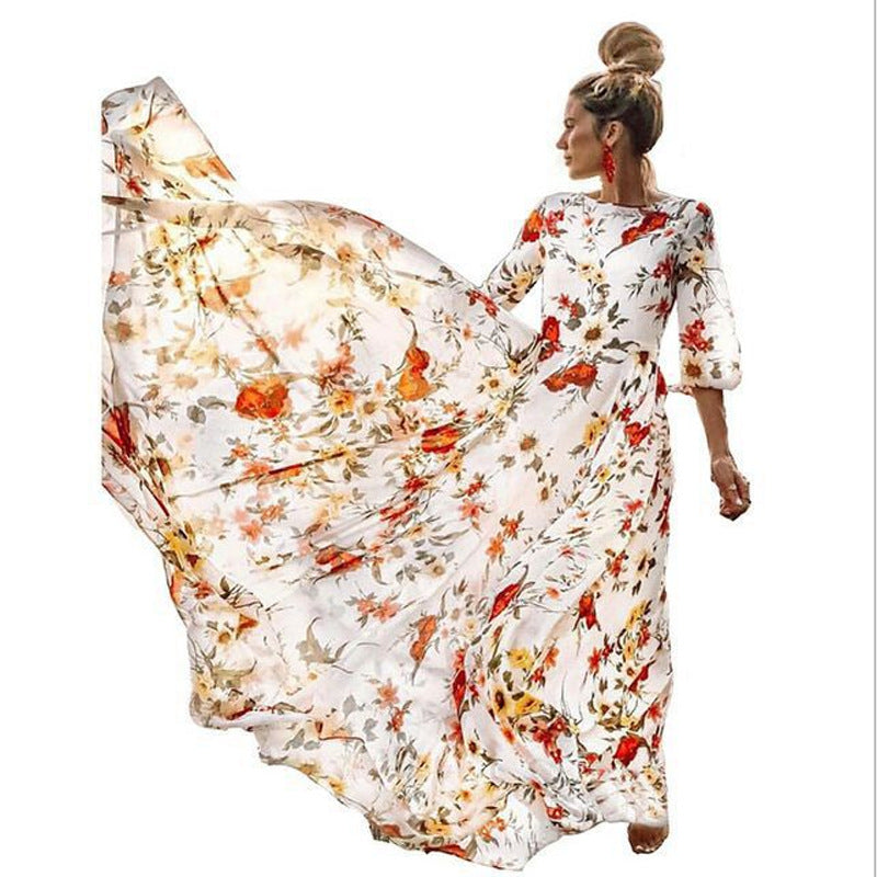 Casual New Elegant Bohemian Printed Chiffon Dress