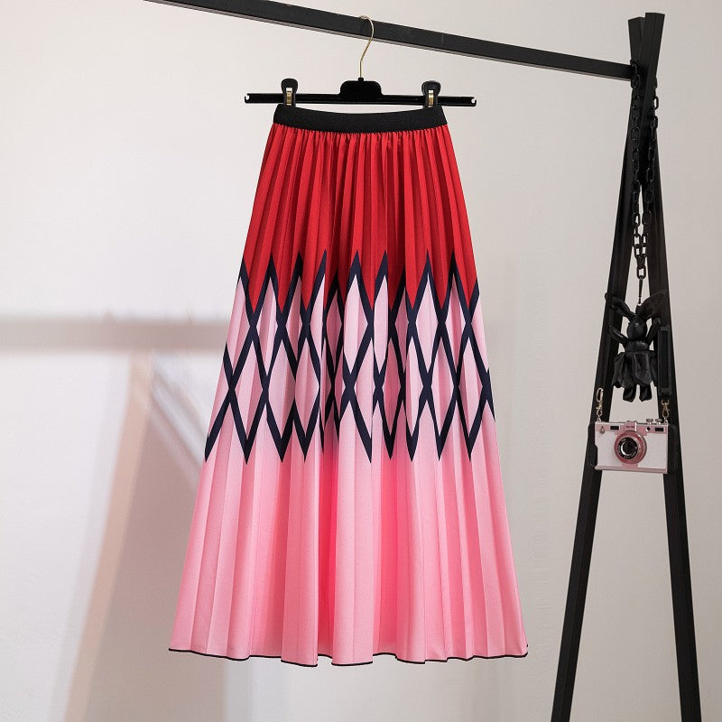 Women's Fashion Half Printed Cartoon Pleated Skirts