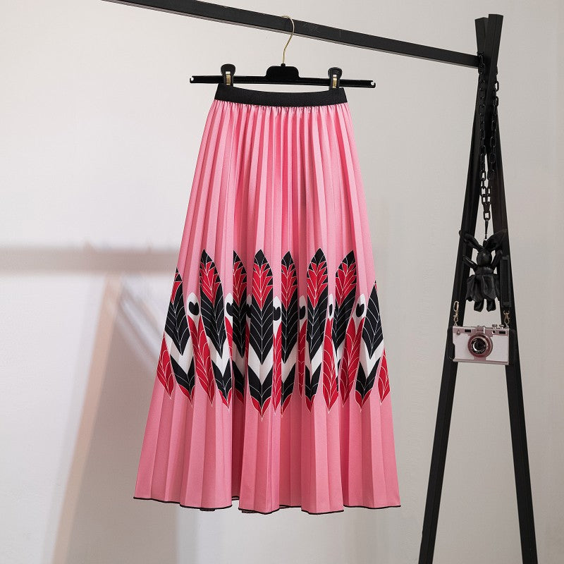 Women's Fashion Half Printed Cartoon Pleated Skirts