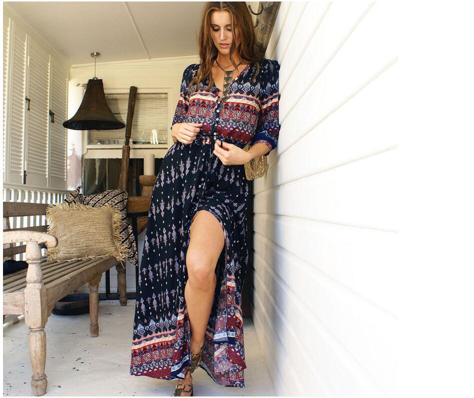 Women's Positioning Printed Wear Flower Long Dress