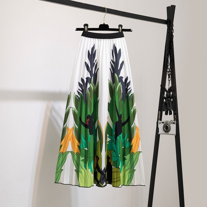 Women's Fashion Half Printed Cartoon Pleated Skirts