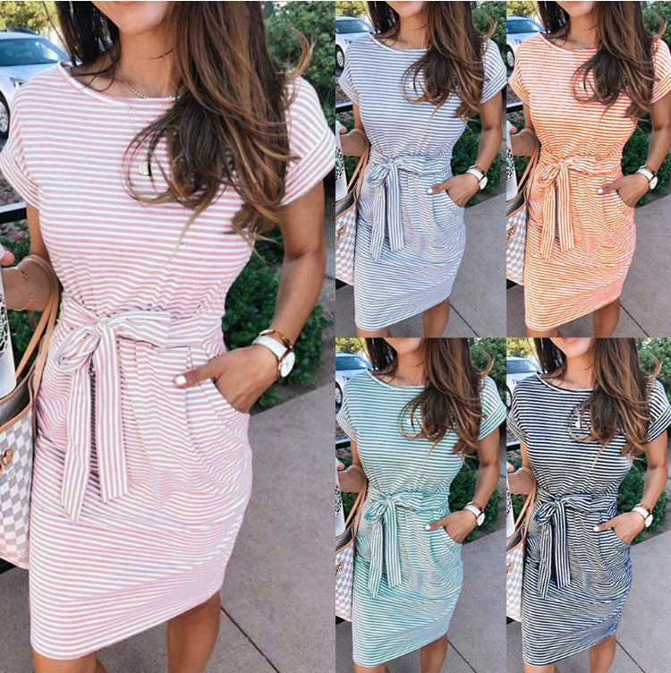 Slouchy Women's Round Neck Sleeve Striped Shorts