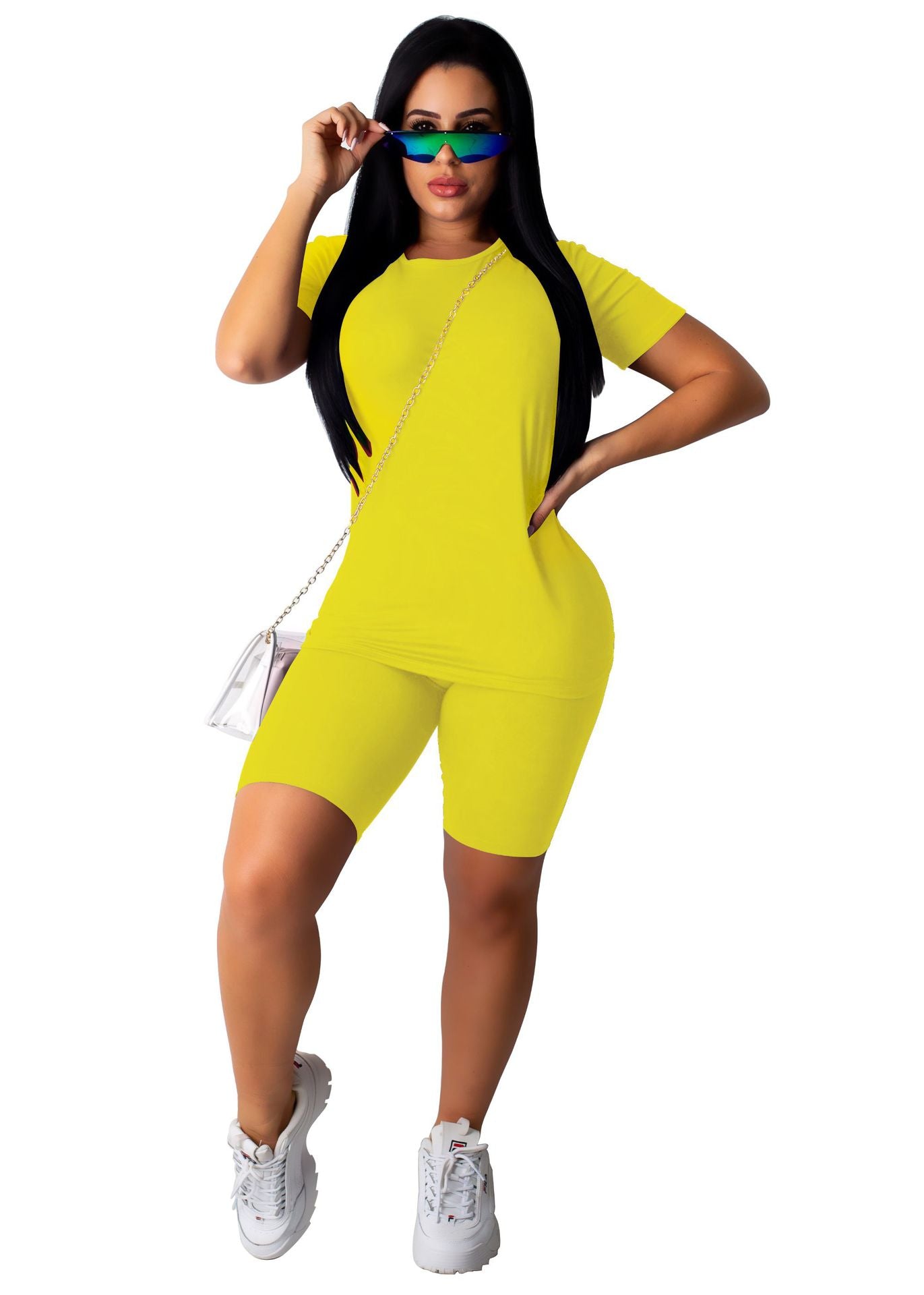 Women's T-shirt Summer Solid Color Casual Fitness Suits