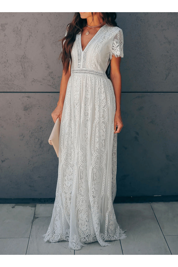 Women's Summer Sleeve Hollow Sexy Lace Long Dresses