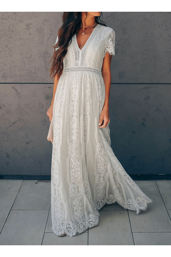 Women's Summer Sleeve Hollow Sexy Lace Long Dresses