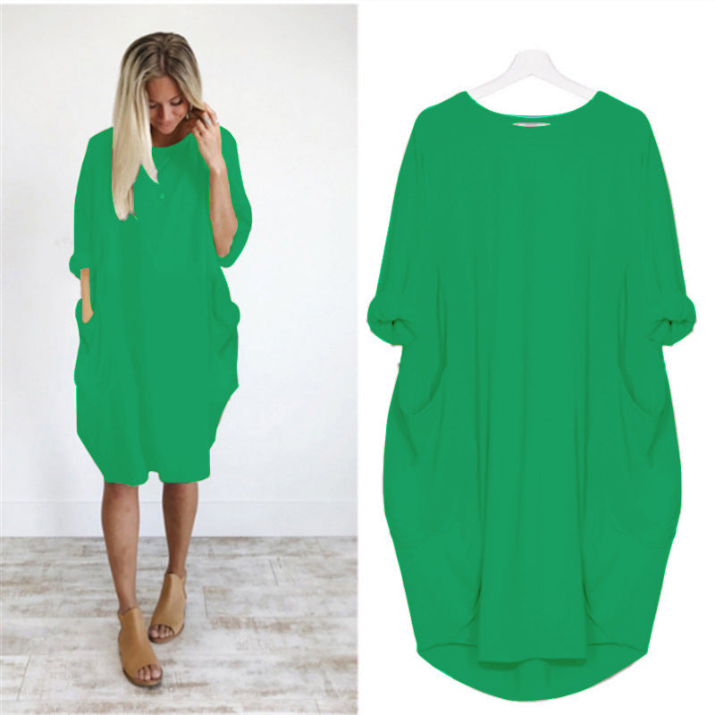 Women's Casual Loose Pockets Long Sleeve Dress Dresses