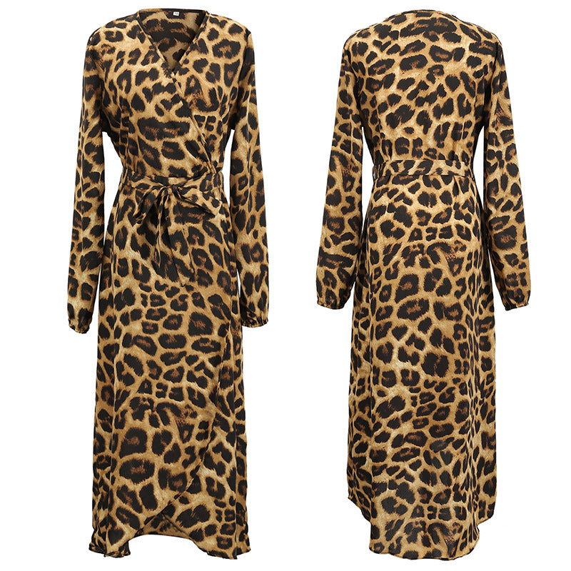 Women's Leopard Print High Waist Irregular Ladies Dress