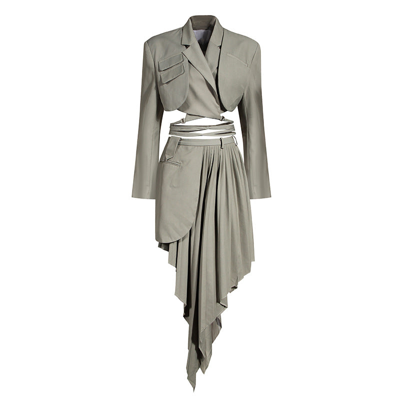 Women's Two-piece Asymmetric Design Sense Fried Street Suits