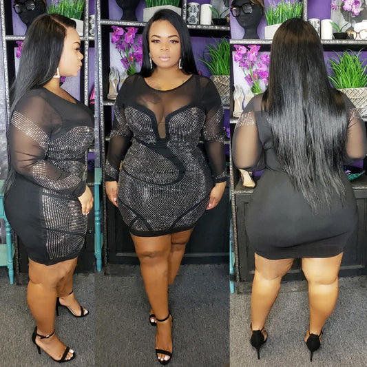 New Dress Hot Drilling Sexy Repair Plus Size