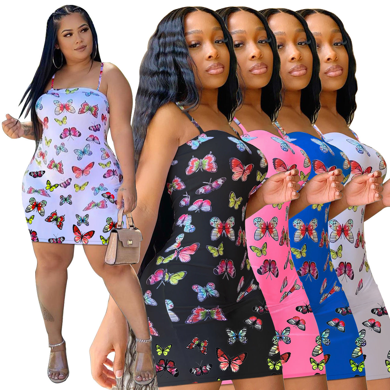 Summer Hot Butterfly Print Strap Backless Skirts