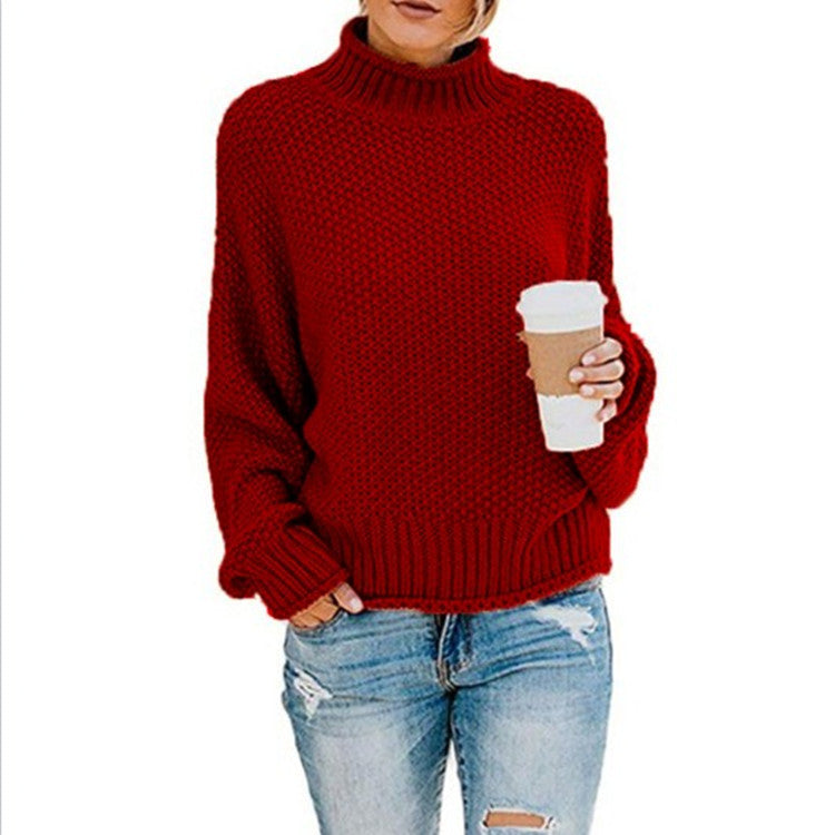 Thick Needle Half Turtleneck Pullover Loose Sweater