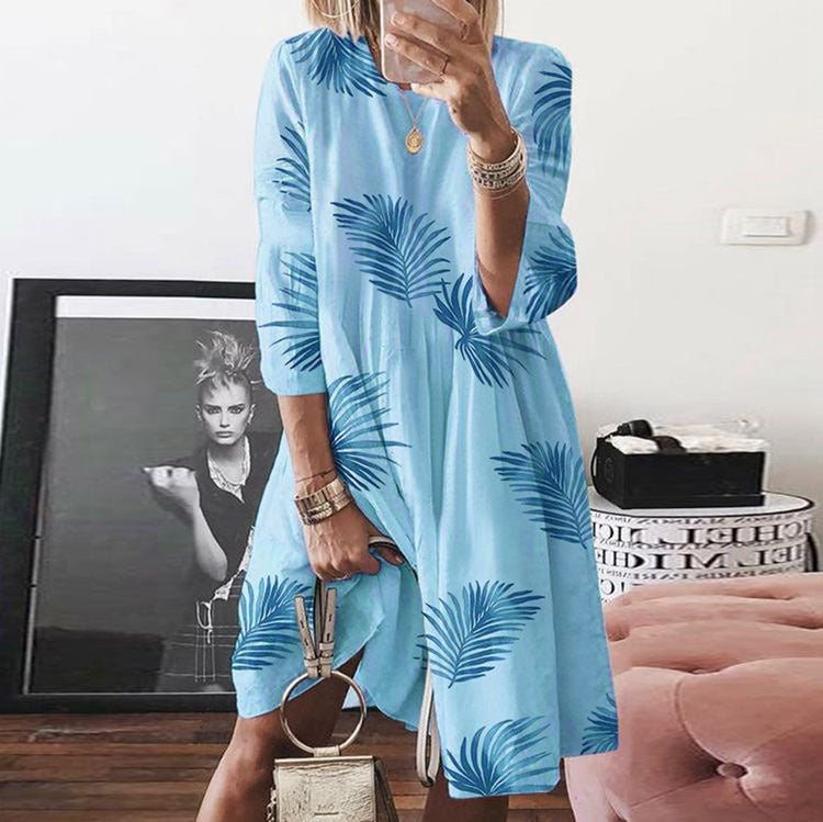 Women's Large Autumn Digital Printed Round Neck Dresses