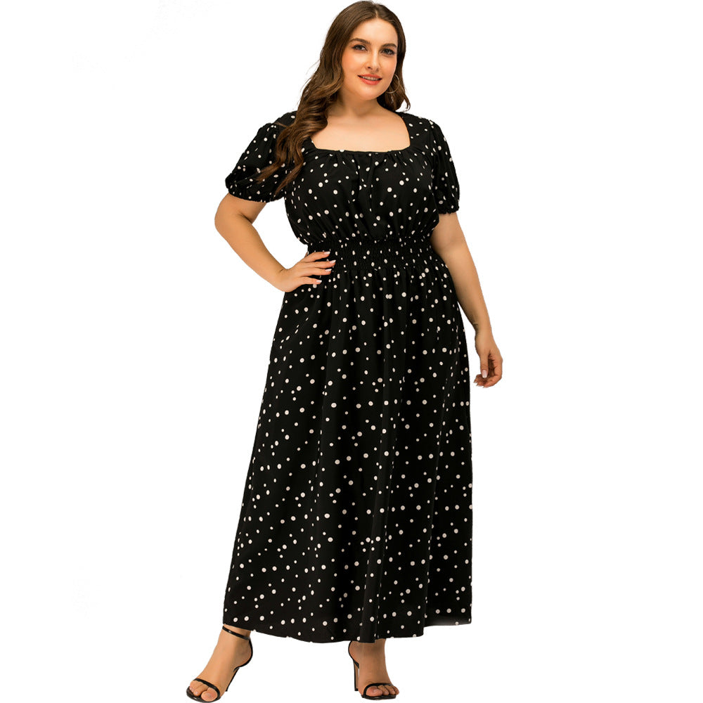 Women's Square Collar Puff Sleeve Long Clothes Dress Temperament Dresses