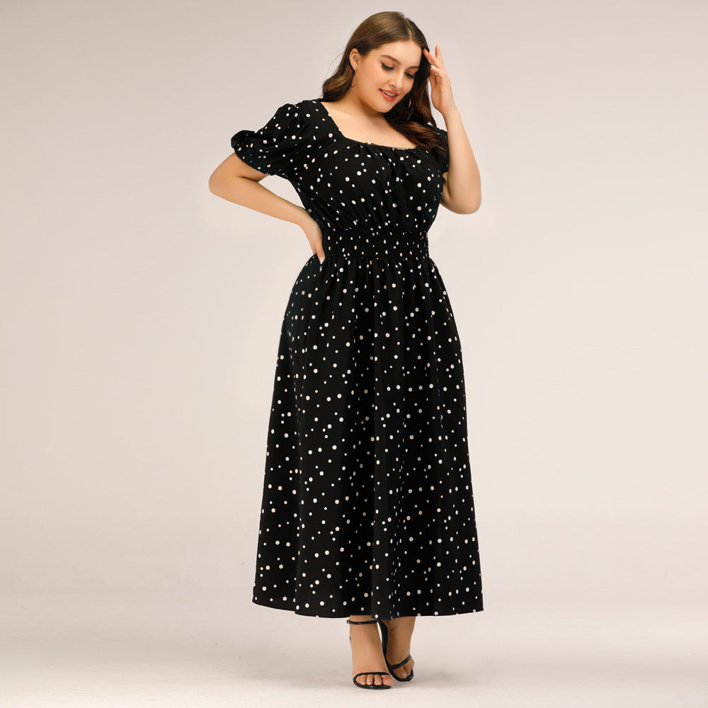 Women's Square Collar Puff Sleeve Long Clothes Dress Temperament Dresses