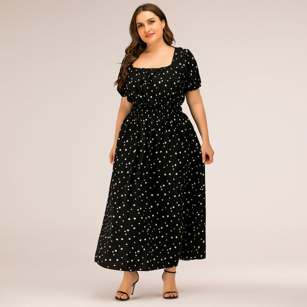 Women's Square Collar Puff Sleeve Long Clothes Dress Temperament Dresses
