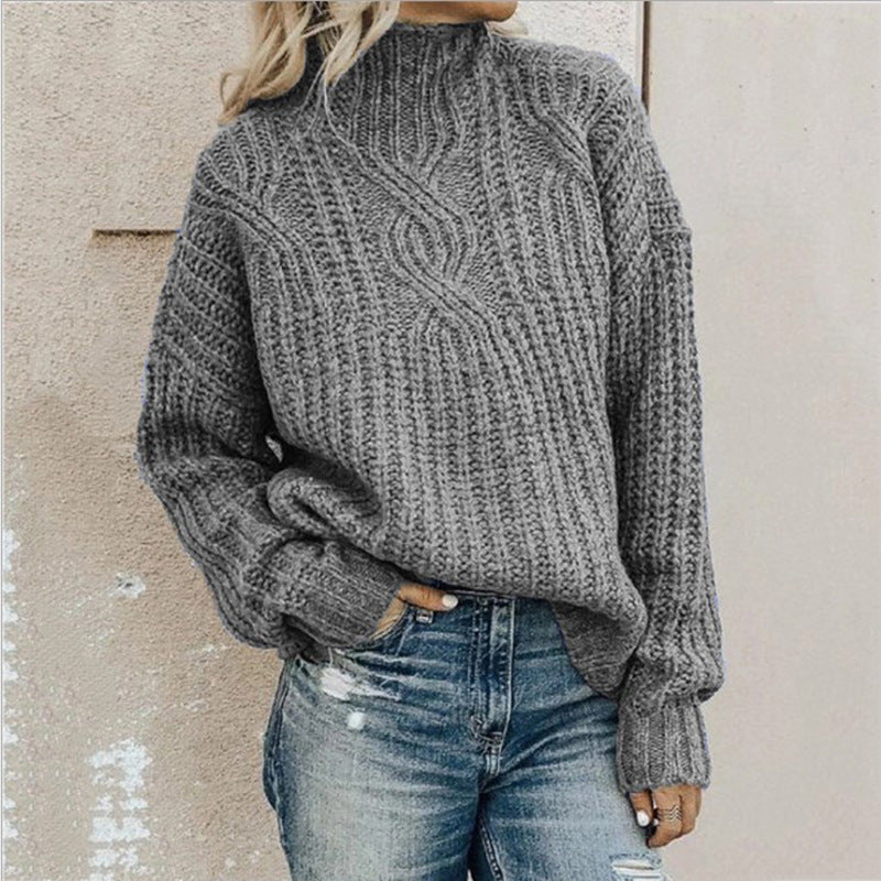 Women's Turtleneck Twist Knitted Pullover Shirt Sweater