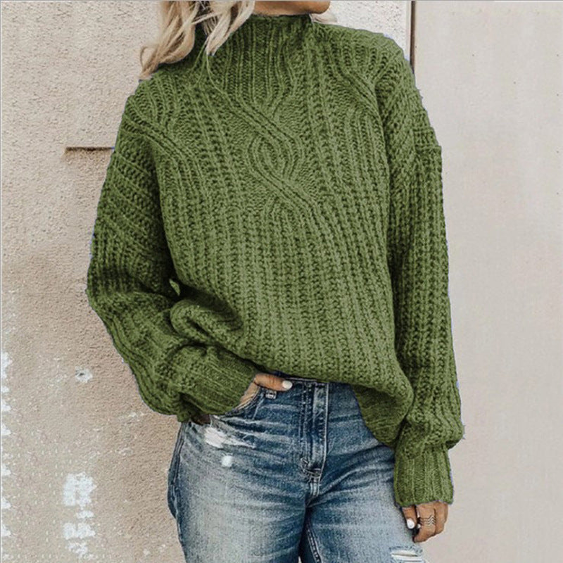 Women's Turtleneck Twist Knitted Pullover Shirt Sweater