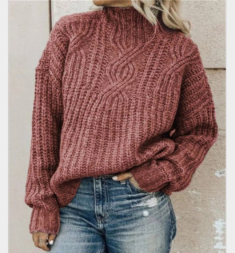 Women's Turtleneck Twist Knitted Pullover Shirt Sweater