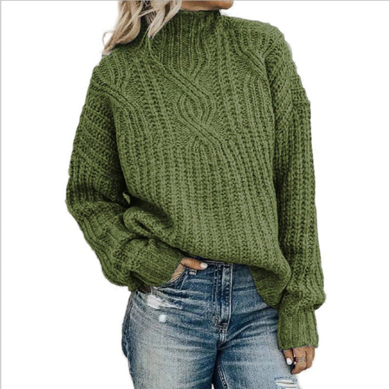 Women's Turtleneck Twist Knitted Pullover Shirt Sweater