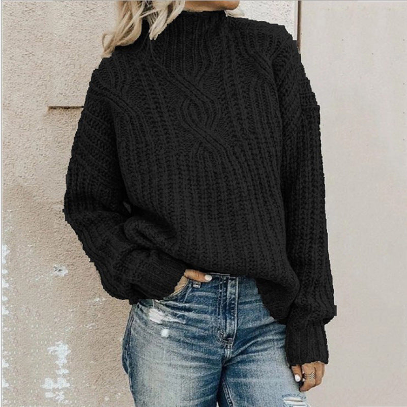 Women's Turtleneck Twist Knitted Pullover Shirt Sweater