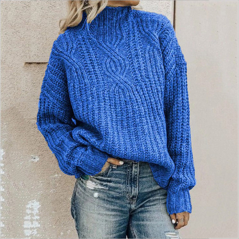 Women's Turtleneck Twist Knitted Pullover Shirt Sweater