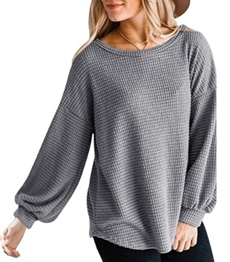 Women's Round Neck Lantern Sleeve Casual Shirt Plus Size