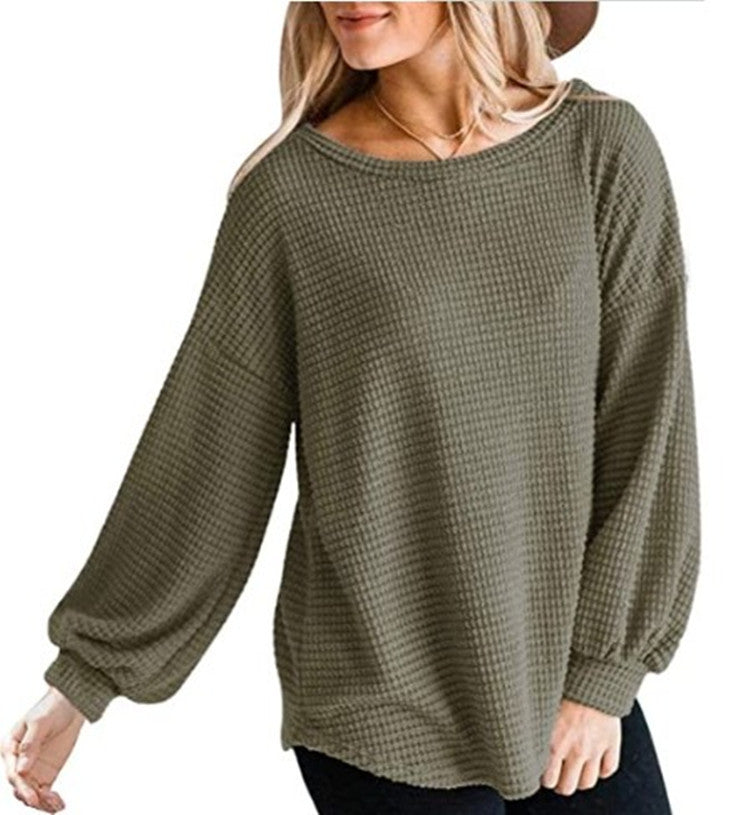 Women's Round Neck Lantern Sleeve Casual Shirt Plus Size