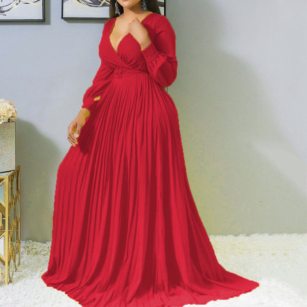 Women's V Cross Gathers Front Chest Lower Dresses