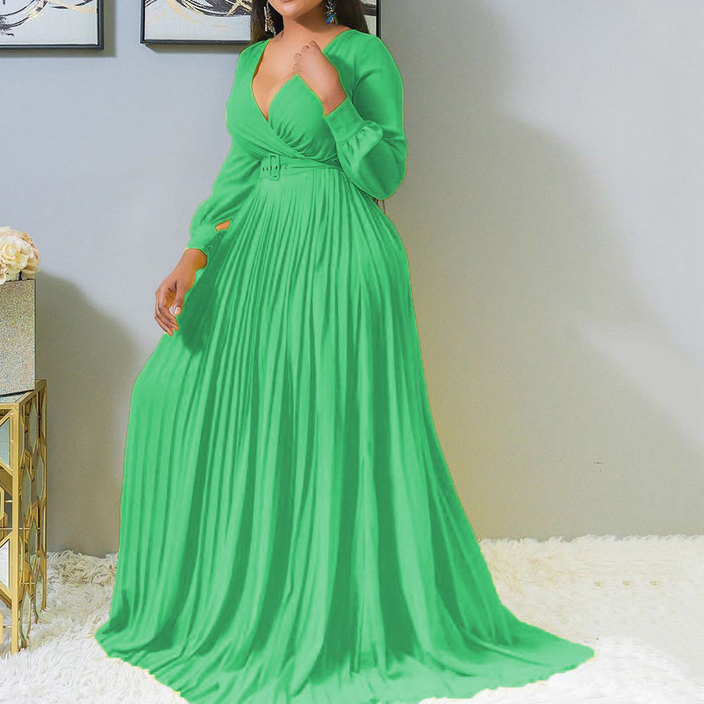 Women's Deep V Cross Gathers Front Chest Lower Solid Color Dresses