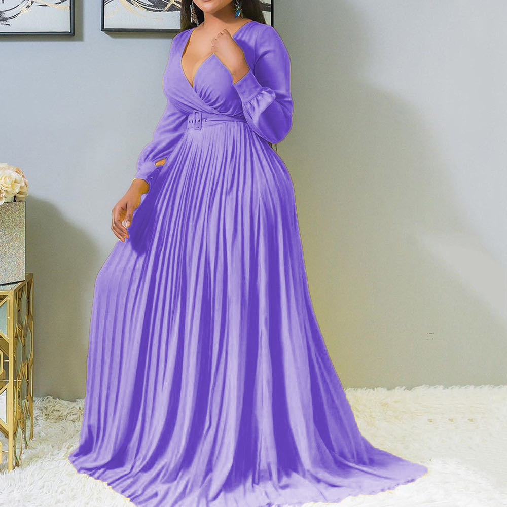 Women's V Cross Gathers Front Chest Lower Dresses