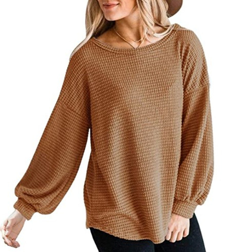 Women's Round Neck Lantern Sleeve Casual Shirt Plus Size