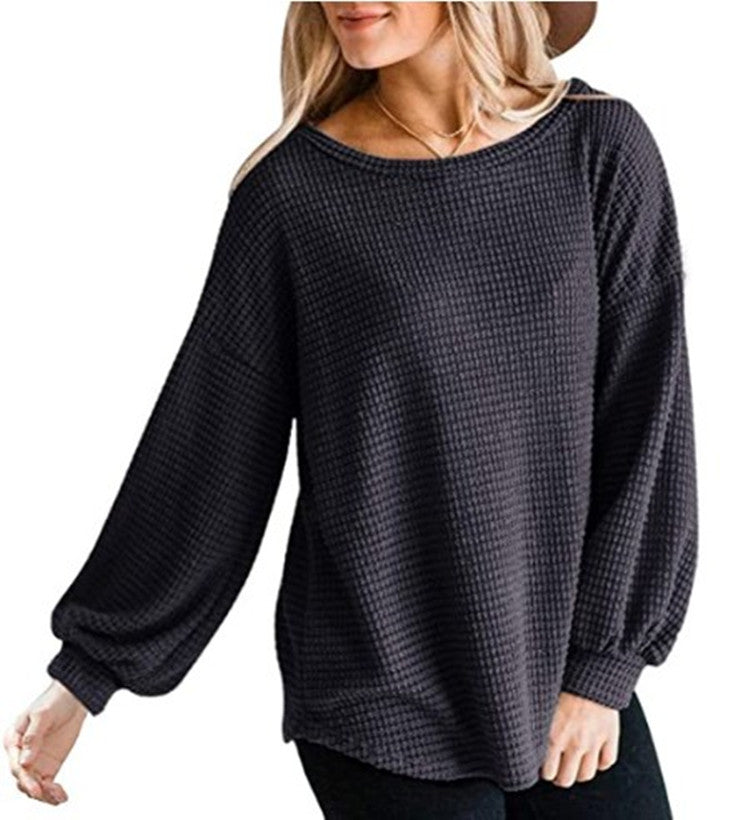Women's Round Neck Lantern Sleeve Casual Shirt Plus Size