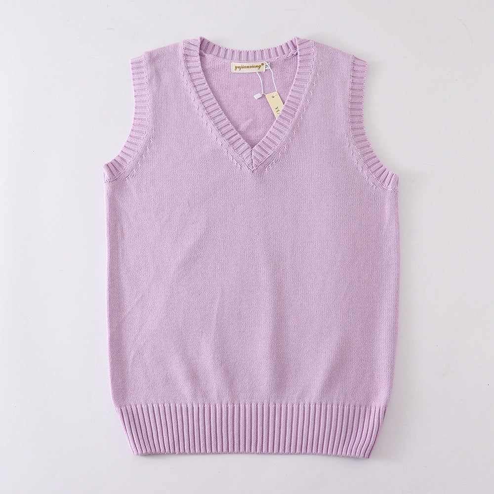 Women's Solid Color British College Style Sleeveless Women's Sweater