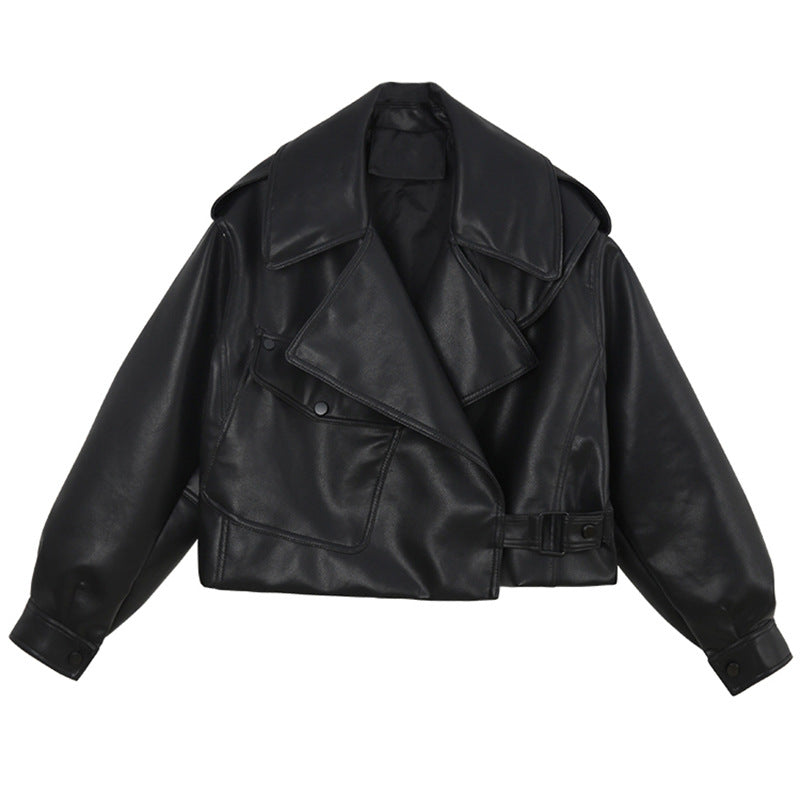 Women's Spring Leather Imitation Sheepskin Loose Motorcycle Coats
