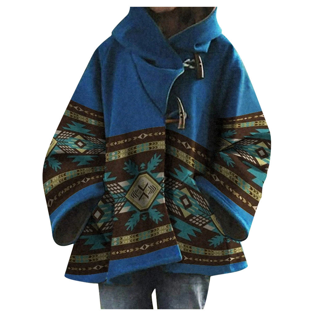 Women's Winter Loose Retro Printed Woolen Colors Coats