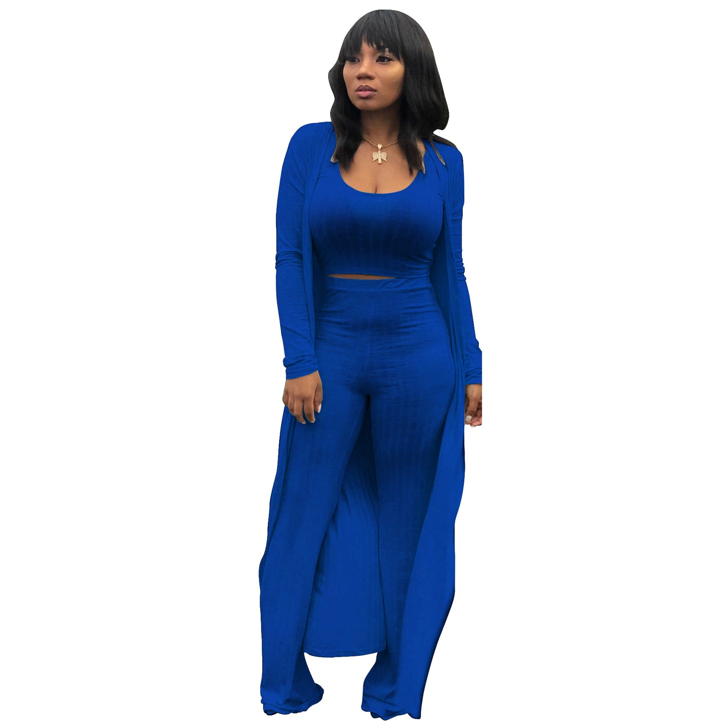 Women's High Elastic Sunken Stripe Three-piece Tight Suits