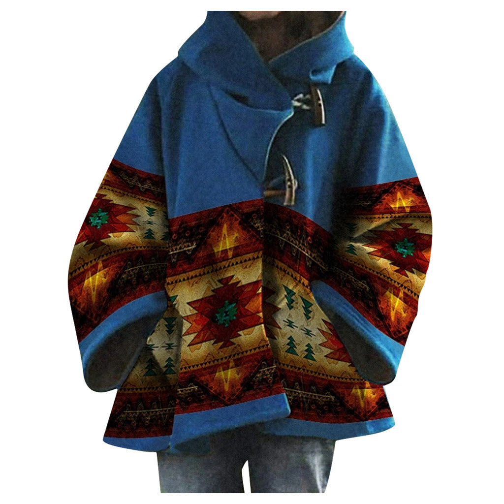 Women's Winter Loose Retro Printed Woolen Colors Coats