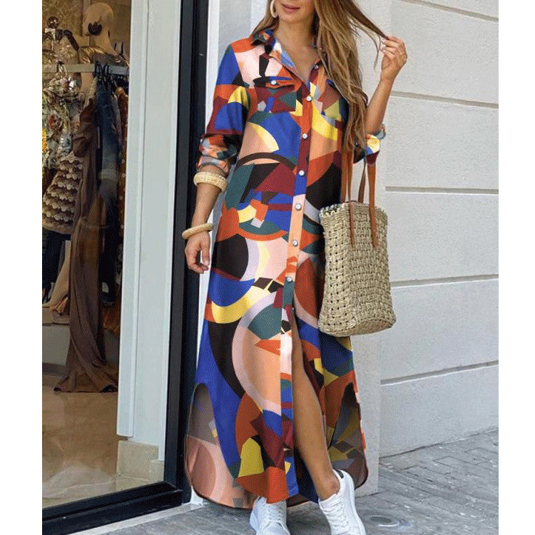 Comfortable Women's Fashion Sexy Print Shirtdress Dress
