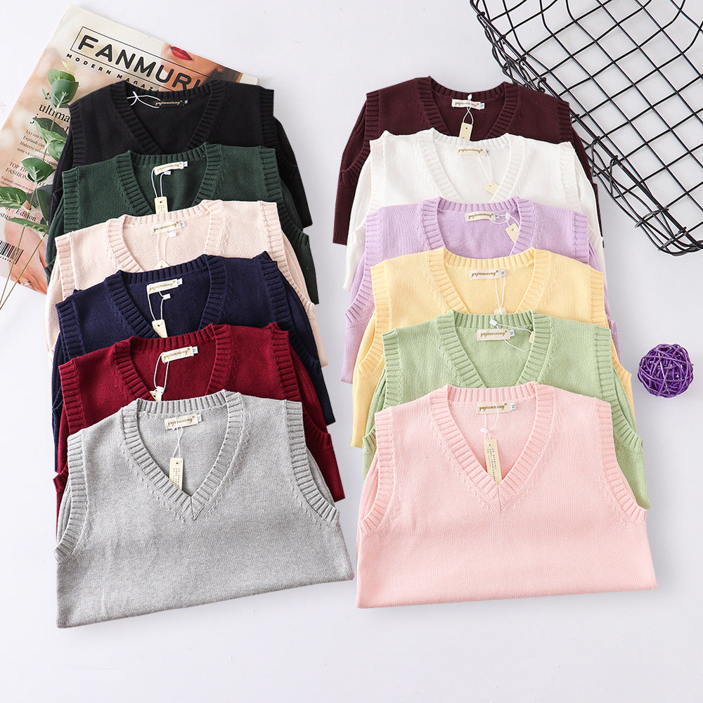Women's Solid Color British College Style Sleeveless Women's Sweater