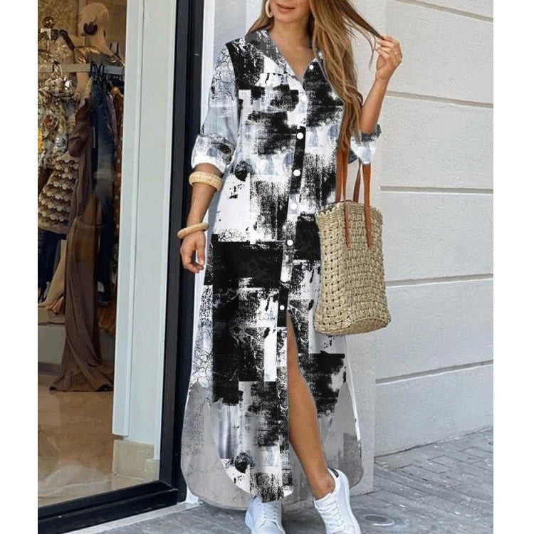 Comfortable Women's Fashion Sexy Print Shirtdress Dress