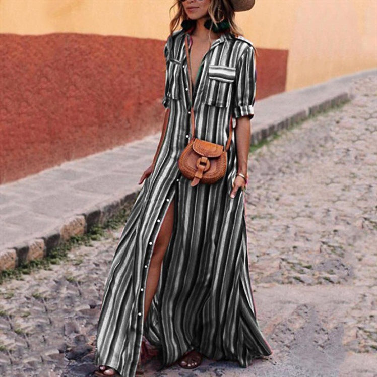 Women's Casual Striped High Waist Tied Dress