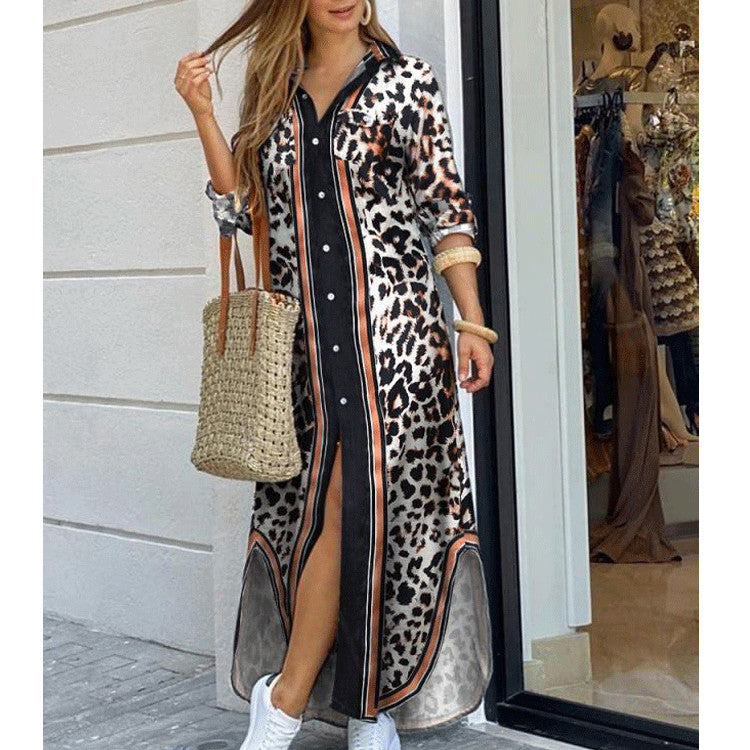 Comfortable Women's Fashion Sexy Print Shirtdress Dress